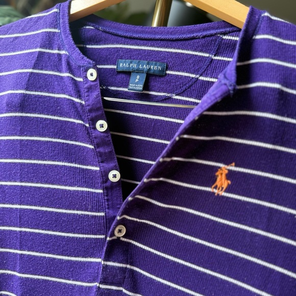 Ralph Lauren Purple and White Striped Henley - Picture 1 of 5